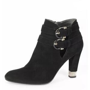 Stuart Weitzman Suede Bootie Ankle Boot Black Almond Toe Heeled Two Buck…